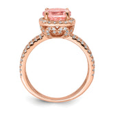 Sterling Silver Rose-tone Pink Center Nano Crystal & CZ Square Ring
